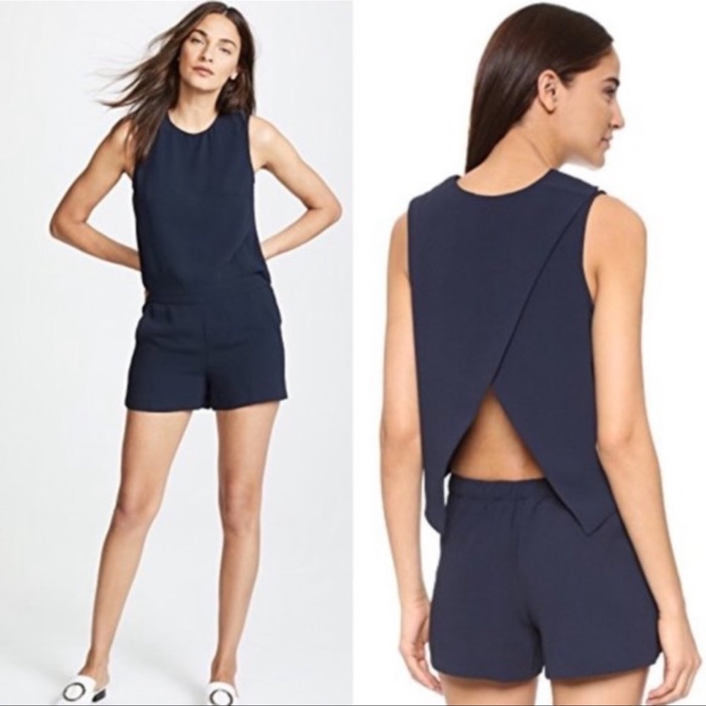 Club Monaco Lyndsey Sleeveless Open Back Dark Navy Blue Short Romper- Size 6